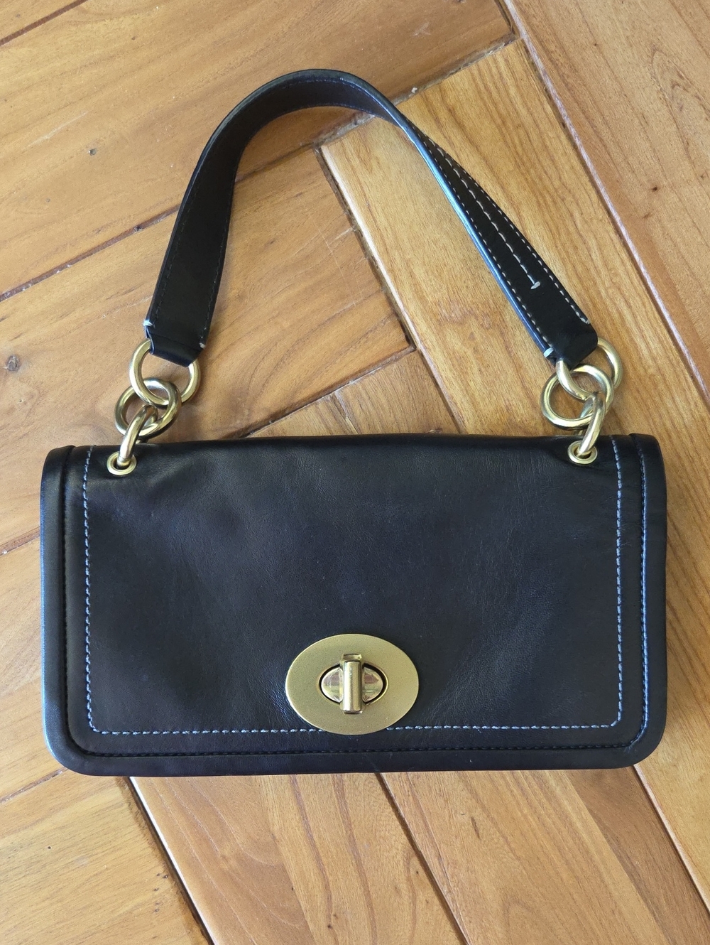 Classic Black Leather Shoulder Bag with Gold Hardware